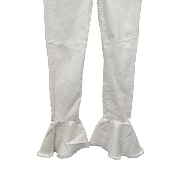 FRAME Le Skinny de Jeanne 24 Flounce Ankle Jeans Raw Edge Hem White Bell Bottom - Picture 3 of 11